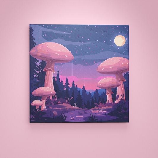 Pink Mushrooms in Starry Night - Painting Wiz Kit