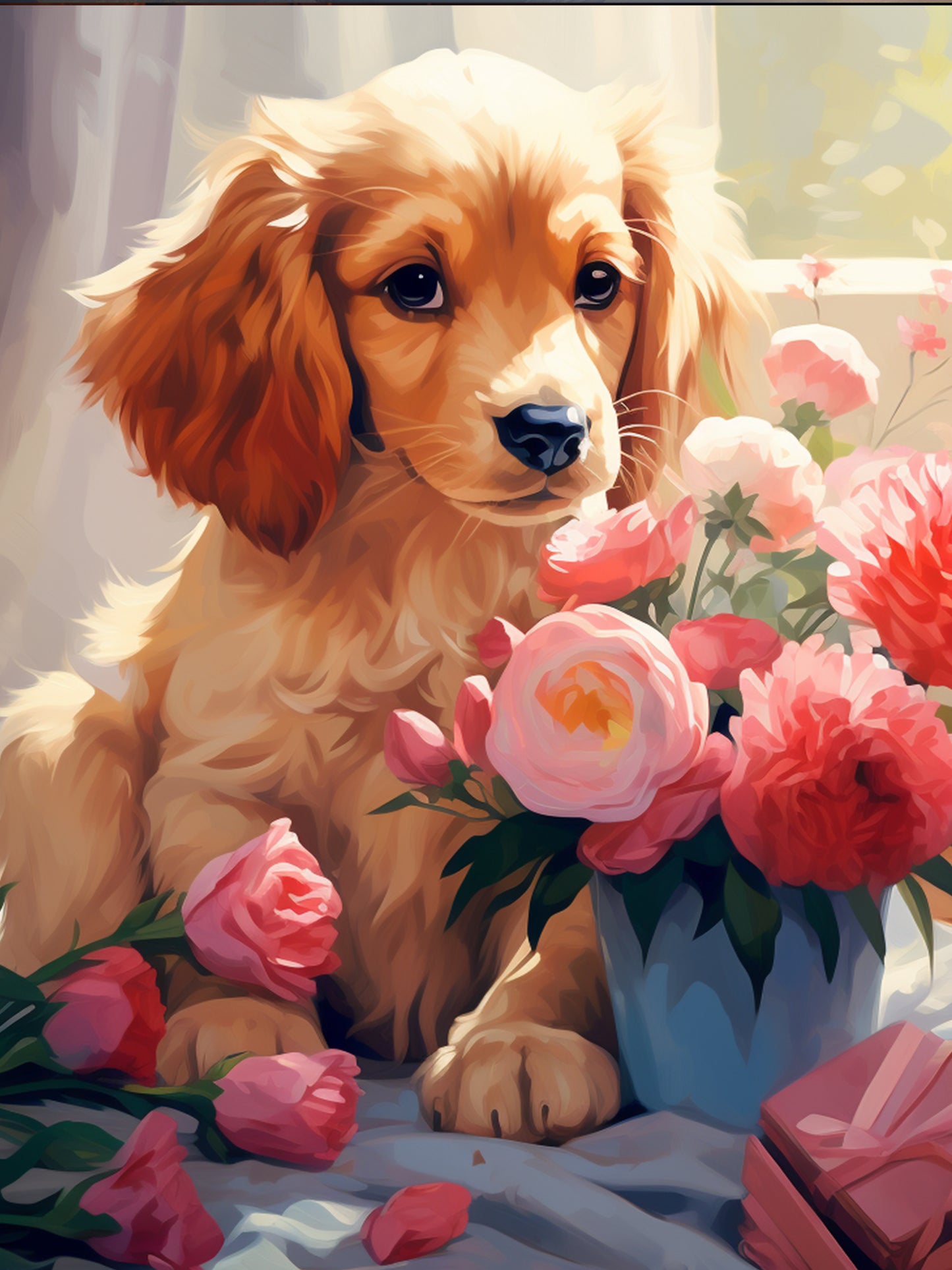 Dog in bed with Flowers  - Painting Wiz Kit