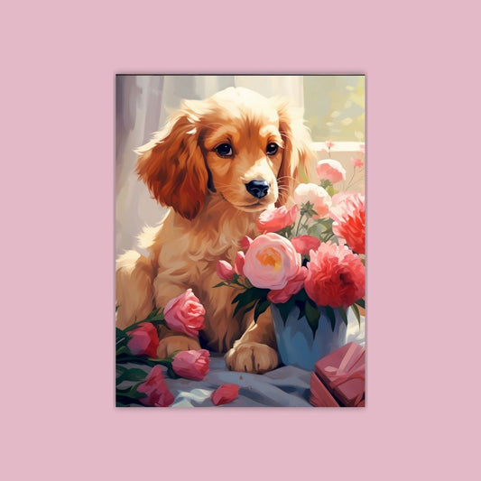 Dog in bed with Flowers  - Painting Wiz Kit