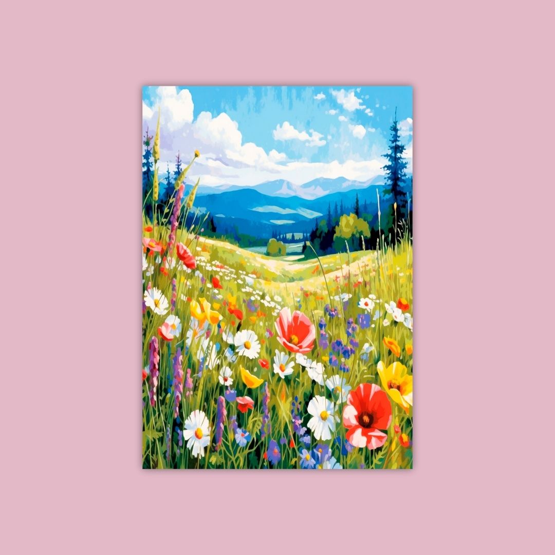 A Vibrant Painting Of A Colorful Garden Path Lined With Blooming Flowers And Cherry Trees With Birds In Flight - Painting Wiz Kit