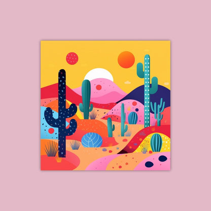 Colorful Stylized Desert Landscape With Cacti And Suns - Painting Wiz Kit